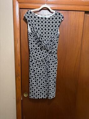 Lauren Ralph Lauren Geometric Knot Front Sheath Dress Black White Size 12